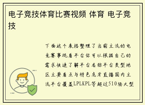 电子竞技体育比赛视频 体育 电子竞技